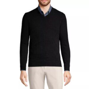 LANDS END Black 100% Cashmere V Neck Pullover Sweater Medium